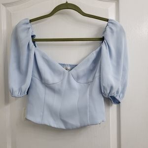 Aritzia Wilfred Short Sleeved Novella Blouse in Light Blue and Size 4